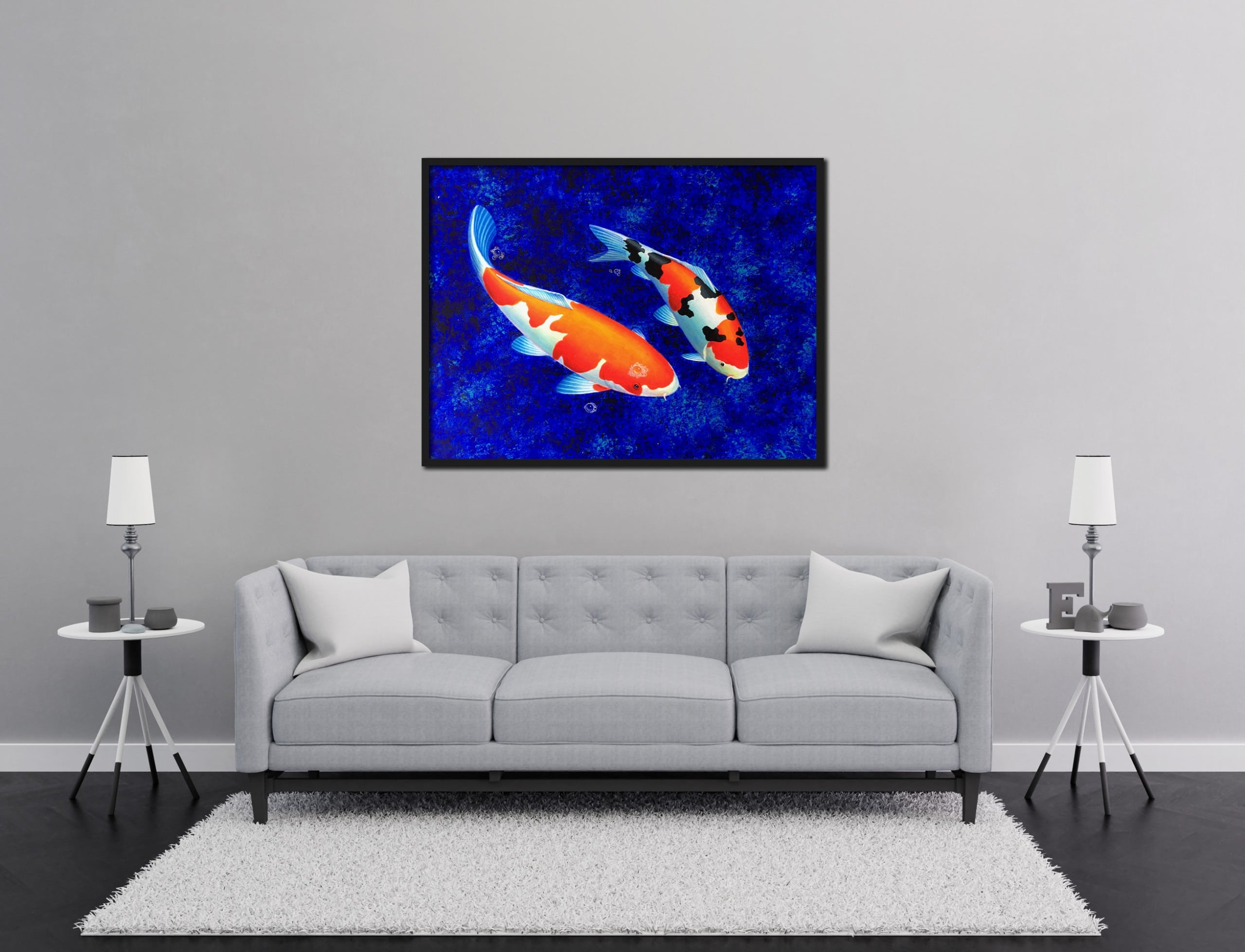 Two Koi Fish Painting - 100% Hand-Painted oil on Canvas